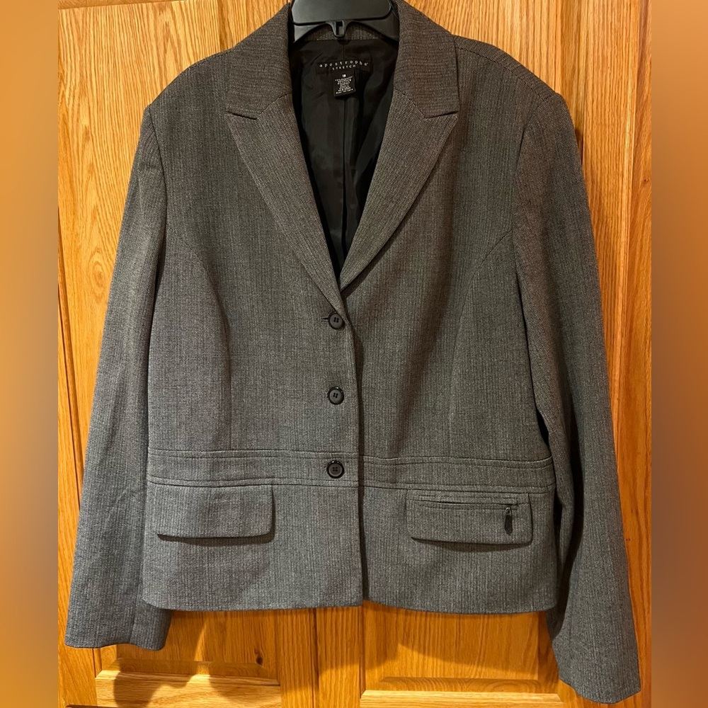 Apostrophe‎ Women’s Three Button Stretch Grey Classic Career Blazer Size 18